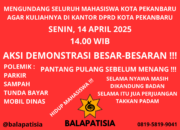 BALAPATISIA akan Gelar Unjuk Rasa di DPRD Kota Pekanbaru: Sajak Perlawanan di Jalanan, Nyanyian Rakyat untuk keadilan. Parkir di Ambang Takdir, Sampah menjadi Biang Resah, Tunda Bayar dalam Titik Sukar, Mobil Dinas yang memanas.